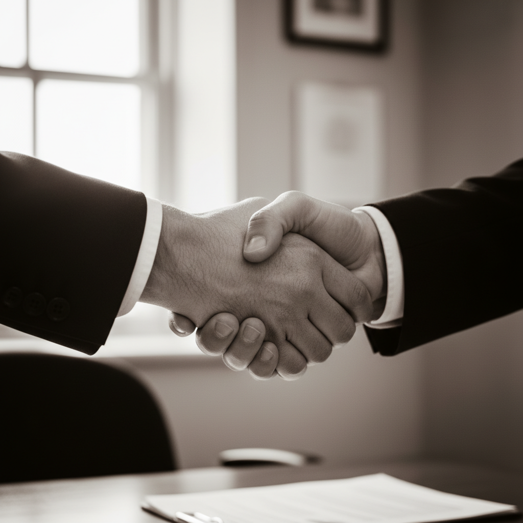 Handshake representing justice and partnership